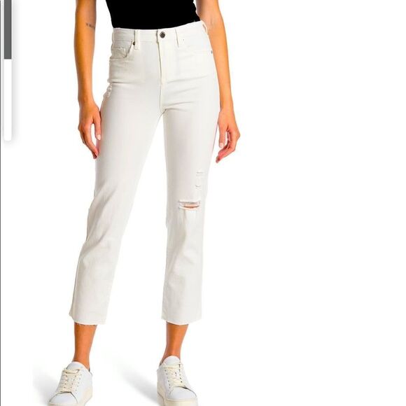 Blanknyc stretch Madison crop straight leg high rise ankle jeans size 32 white - Picture 1 of 7
